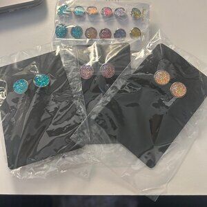 NWT 3 Large Crystal Like Earrings 6 Smaller Size Earrings